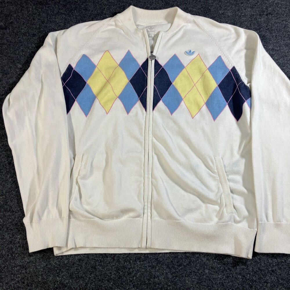 Vintage Adidas Ivan Lendl Argyle Track Jacket White 2007 Retro 646896 Men’s XL
